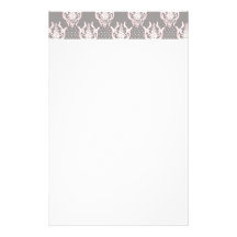 Pink grey noble damask pattern stationery design