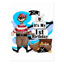 Piratkopiera 1st födelsedagT-tröja och gåvor Vykort