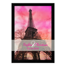 PixDezines rosa Paris /Eiffel torn Inbjudningskort