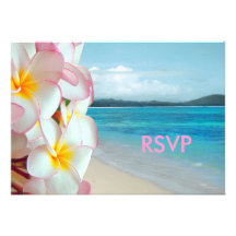 Plumeria/strand/tropiskt för PixDezines osa rosa Individuella Inbjudningskort