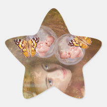Pojke- eller flickatwillingar stjärnformat klistermärke