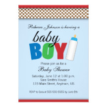 Pojke för blått- & bruntpolka dotsbaby shower individuella inbjudningskort