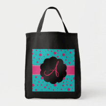 Polka dots för Monogramturkosrosor Tote Bag