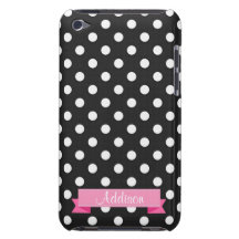 Polka dots och rosa fodral för bandMonogramchic Barely There iPod Cover