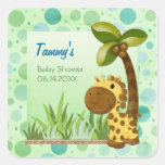 Polka dotsgiraff - neutral baby shower fyrkantigt klistermärke
