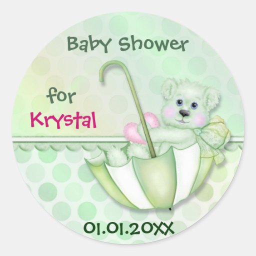 Polkaen för paraplybjörnminten pricker baby shower klistermärke
