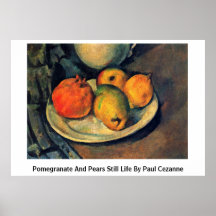 Pomegranate- och Pearsstilleben av Paul Cezanne Affisch
