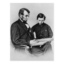 PresidentLincoln vykort - läsning med sonen Tad