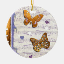 Pretty Purple & Gold butterflies & music collage Christmas Ornament