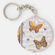 Pretty Purple & Gold butterflies & music collage Key Chains