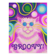 Psy-katt-delic rosa Groovy" lodrät för vykort