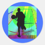 Psychedelic domstolbasket runda klistermärken