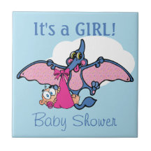 Pterodactyldinosauren är det en flickababy shower kakelplatta av kerami