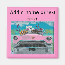 Pudlar i rosa Cadillac Retro tryckmagnet Magnet För Kylskåp