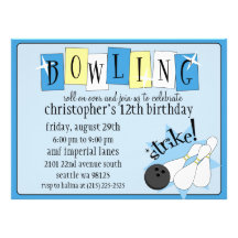 Pudra Retro bowlingfödelsedagsfesten för blått den Personliga Inbjudan