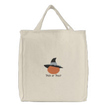 Pumpa med häxa hattHalloween design 3 Broderade Tygkassar