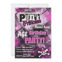 Punk Princess Födelsedag Festa Invitera Personliga Inbjudningskort
