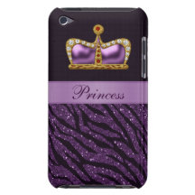 Purple Princess Crown Faux Glitter Zebra Print iPod Case-Mate Case