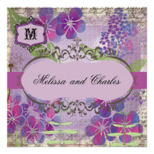 Purple Watercolor Flower Square Wedding Invitation