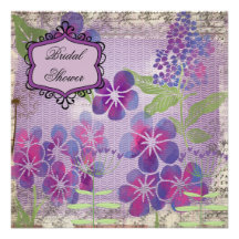 Purple Watercolor Flowers Bridal Shower Invitation