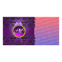 Purpurfärgad amethyst för DAMASTAST MONOGRAMsvart Fotokort Mall