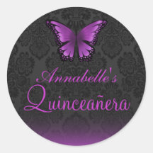 Purpurfärgad fjärils- & damastQuinceañera klisterm
