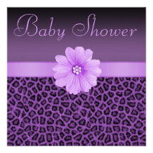 Purpurfärgad Leopardtryck- & Bling blommababy show Inbjudningar
