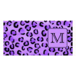 Purpurfärgad Monogram. för Leopardtryckanpassnings Anpassingsbara Fotokort