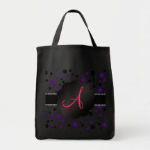 Purpurfärgad och svart polka dots för Monogram Kassar
