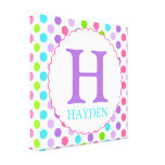 Purpurfärgad polka dots och initial väggdekor canvasduk med gallerikvalitet 
