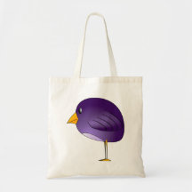 Purpurfärgad tecknadfågel tote bags