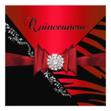 Quinceanera 15th födelsedagsebra röda svart SStrip Personliga Tillkännagivanden