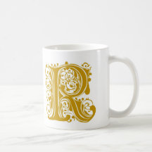 R Monogram Wedding Gold Mugs Cups and Steins
