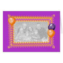 Ram för lila- och orangeballongfoto hälsnings kort