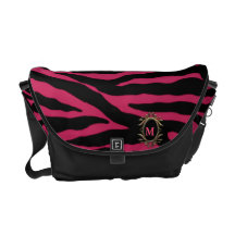 Randig Monogrammessenger bag för mörk rosa sebra