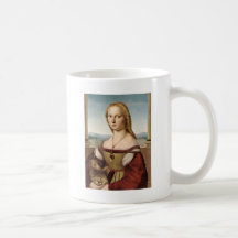 Raphaels dam med en Unicornmugg