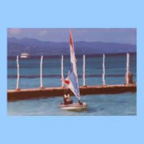 Rastaman i en segelbåt, Montego Bay Jamaica affischer