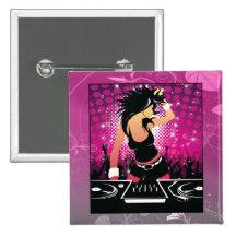 Raver Girl Dancing DJ Pin