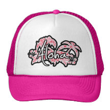 Red Damask Pattern; Aloha Trucker Hat