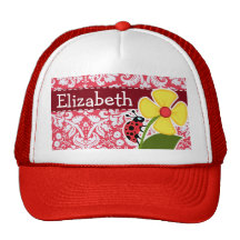 Red Damask Pattern; Ladybug Hat