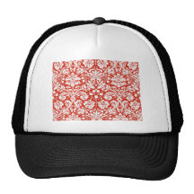 Red damask pattern mesh hats