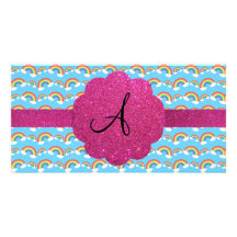 Regnbågeglittermonogram Fotokort Mall
