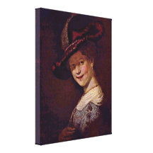 Rembrandt Van Rijn - ungt le för kvinna Kanvasduk Med Gallerikvalitet