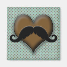 Retro Black Mustache on Brown Heart Magnets