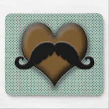Retro Black Mustache on Brown Heart Mouse Pad
