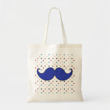 Retro Blue Mustache Moustache Tote Bags