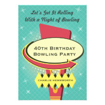 Retro bowlingparty personliga inbjudan