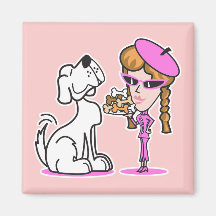 retro flicka- och husdjurhund kylskåpsnagnet