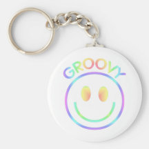 Retro Groovy regnbågeSmiley Keychain för Hippies Nyckel Ringar