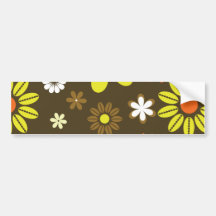 Retro gult och orangen blommar på brunt bildekal